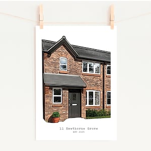 Illustration style print of your own house, personalised, custom house warming, new home, Gift, framed print, new home,