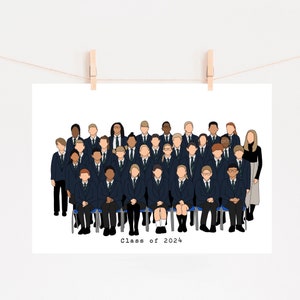 School Leaver Illustration, illustration, personalised, gift, faceless, portrait, cartoon drawing, print, teacher,