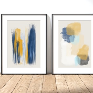 Estampados minimalistas abstractos, decoración del hogar, azul marino, mostaza, pastel, colores, A3, A4,