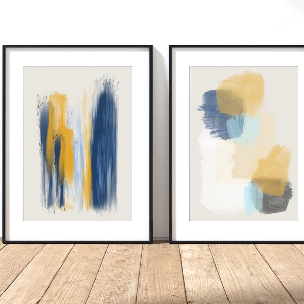 Abstract Minimalist Prints, home decor, navy, mustard, pastel, colours, A3, A4,