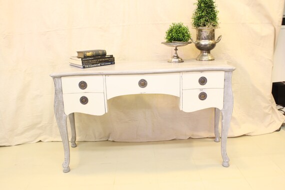Ladies Writing Desk Or Vanity Hand Painted Vintage Solid Wood Etsy