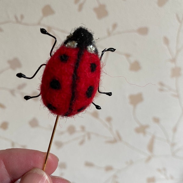 Needle felt ladybird ladybug stick pin brooch