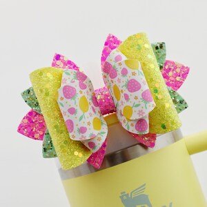 Strawberry Lemonade Tumbler Bow Lemon Straw Topper Stanley Cup Bow Lemonade Straw Bow Topper Lemon Stanley Accessories