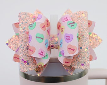 Conversation Hearts Stanley Tumbler Bow Straw Topper Pink Love Stanley Cup Bow Straw Bow Topper Stanley Accessories Valentines Day