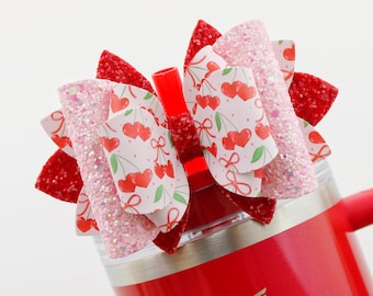 Coquette Cherries Stanley Tumbler Bow Straw Topper Stanley Cup Bow Straw Bow Topper  Stanley Accessories