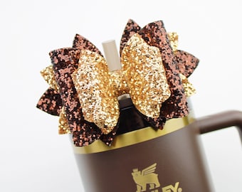 Chocolate and Gold Glitter Stanley Tumbler Bow Topper Brown Straw Topper Chocolate Stanley Cup Bow Straw Bow Topper Stanley