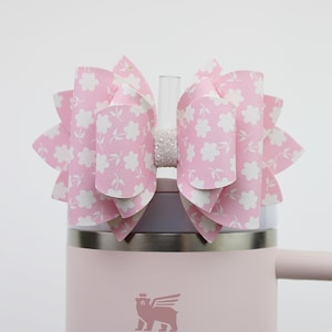 Floral Stanley Tumbler Bow Straw Topper Light Pink Floral Print Stanley Cup Bow Straw Bow Topper Pink Stanley Accessories Spring Easter