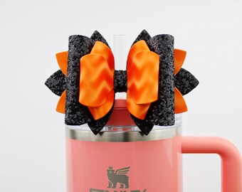 Black and Orange Stanley Tumbler Bow Straw Topper Halloween Stanley Cup Bow Straw Bow Topper  Stanley Accessories