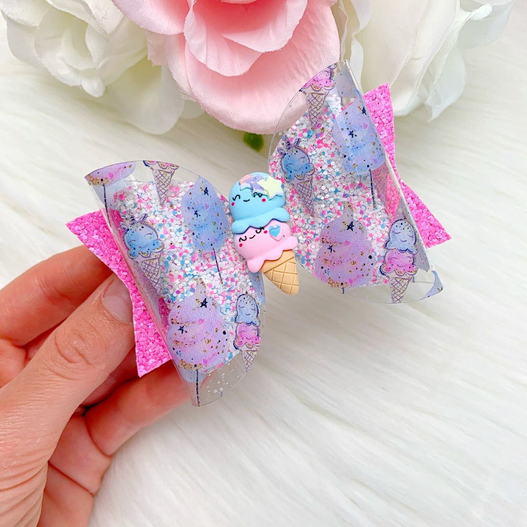 Ice Cream Hair Bow Glitter Hair Bow Ice Cream Bow Headband Etsy