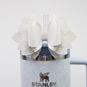 White Lace Stanley Tumbler Bow Topper Frost Stanley Straw Topper White Stanley Cup Bow Straw Bow Topper Frost Stanley Bride