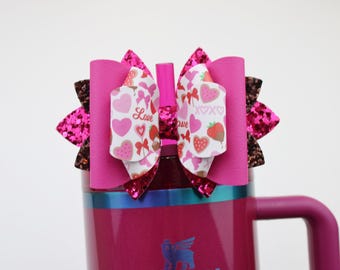 V-Day Sweets Stanley Bow Straw Topper Pink Love Hearts Stanley Cup Bow Straw Bow Topper Stanley Accessories