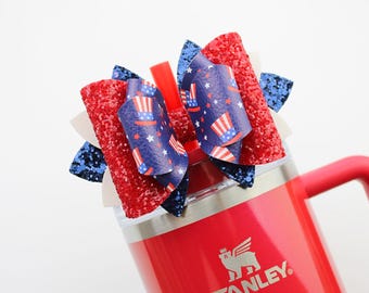 Patriotic Hat Stanley Tumbler Bow Patriotic Straw Topper Stanley Cup Bow Straw Bow Topper Patriotic Stanley Accessories