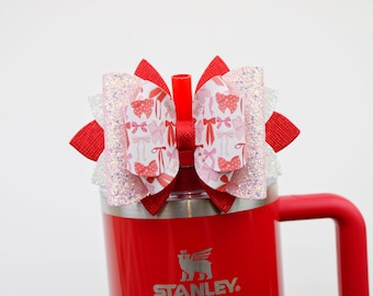 V-Day Coquette Stanley Bow Straw Topper Pink Love Hearts Stanley Cup Bow Straw Bow Topper Stanley Accessories