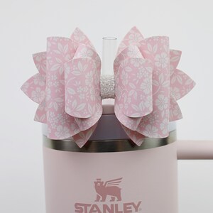 Floral Stanley Tumbler Bow Straw Topper Light Pink Floral Print Stanley Cup Bow Straw Bow Topper Pink Stanley Accessories Spring Easter