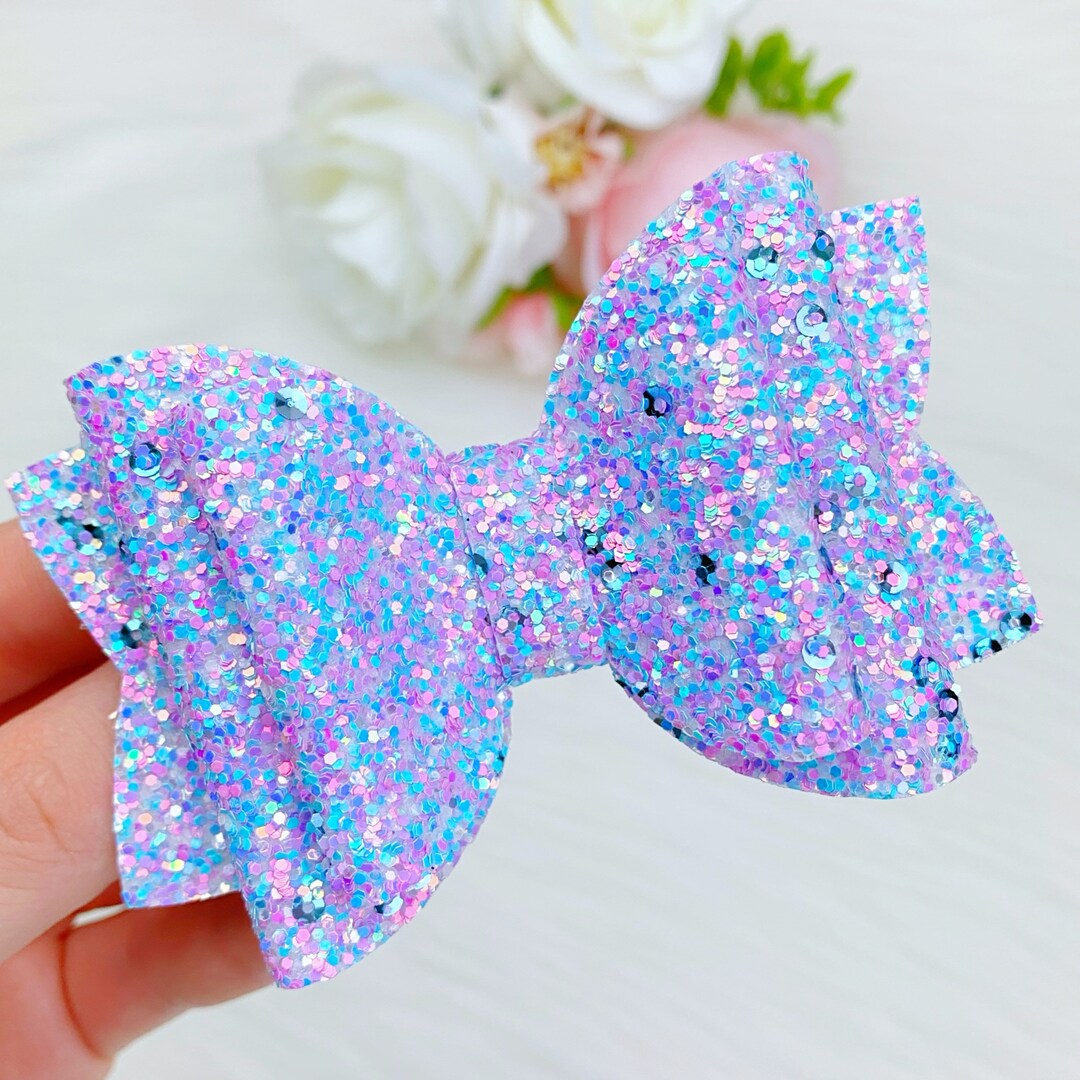 Blue Glitter Hair Bow, Glitter Hair Bow Headband, Blue Mermaid Hair Bow