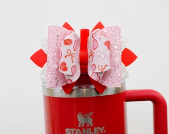 XOXO Valentine’s Day Stanley Bow Straw Topper Pink Love Hearts Stanley Cup Bow Straw Bow Topper Stanley Accessories