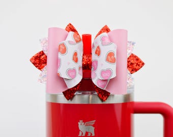 XOXO Hearts Valentine’s Day Stanley Bow Straw Topper Pink Love Hearts Stanley Cup Bow Straw Bow Topper Stanley Accessories