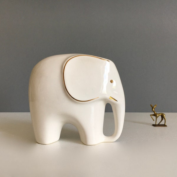 Vintage Porzellan Elefant Dumbo Figur Weiß Gold 60er 70er
