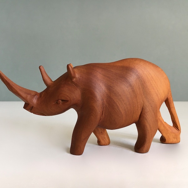 MIDDLE wooden rhino figurine vintage 50s 60s mid century 15 cm