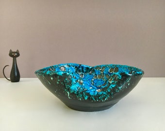 Rare Vintage Charles Cart Le Cyclope France Ceramic Bowl Plate Ashtray Mid Century Fat Lava Blue Turquoise 50s 60s