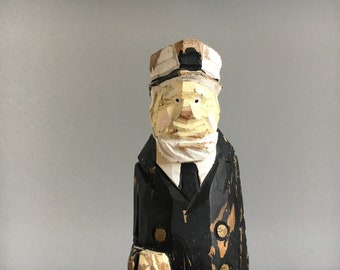 Large Rare Wooden Captain Sailor Sculpture Maritime Wooden Vintage Pirate Sailor Figure 50s 60s