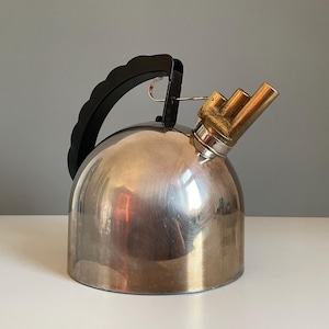 Vintage Alessi tea kettle Richard Sapper teapot kettle whistle kettle industrial stainless steel 80s