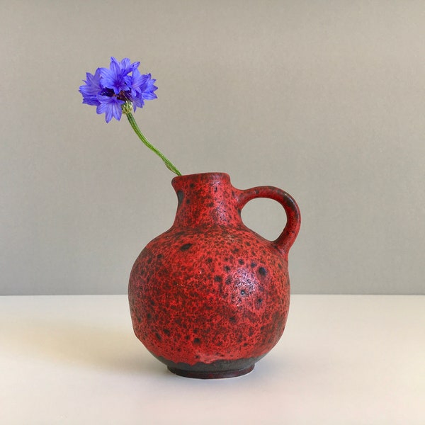 Vintage Ruscha Vase 304 Fat Lava Vulcano Krug Handle Vase Mid Century West Germany red black 50s 60s