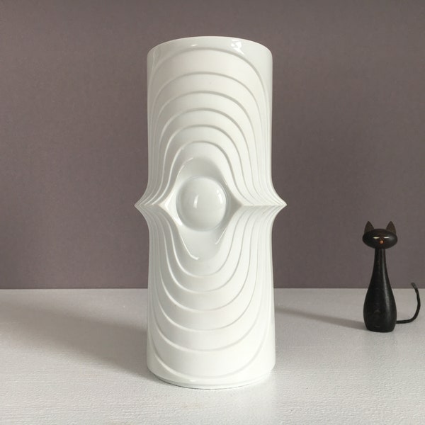 Seltene Mid Century Royal KPM Biskuit Porzellan Vase Relief Weiss Op Art Vintage 50er 60er