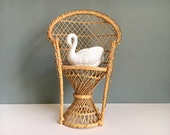 Vintage Rattan Boho Basket Pupbs Throne Armchair Chair Stand Braid Nature Mid Century 50s 60s