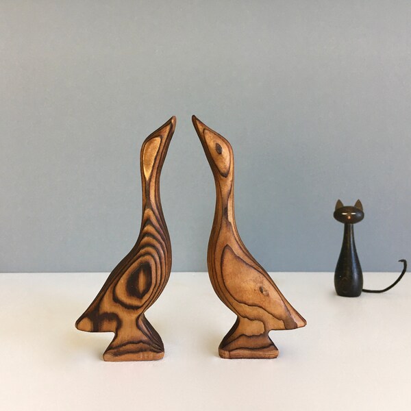 Set Houten Kraan Vogel Denemarken Figuur Vintage Mid Century Dansk Design 50s 60s