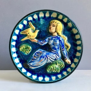 Vintage ceramic bird plate Mid Century art ceramic wall plate bowl 50s 60s