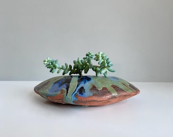 Vaso Fat Lava in ceramica artistica color mare vintage, fungo UFO, pezzo unico in ceramica artistica di metà secolo