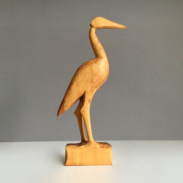 Grande grue en bois vintage de 33 cm Heron Bird Danemark Sculpture Figure en bois Mid Century Dansk années 50 60