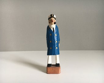 Rare wooden captain sailor figure sculpture maritime wood unique piece art vintage mid century sailor 50s 60s