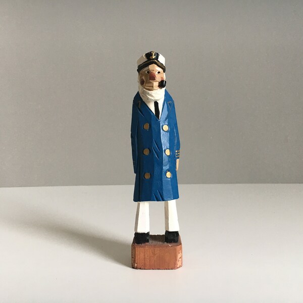 Rare wooden captain sailor figure sculpture maritime wood unique piece art vintage mid century sailor 50s 60s