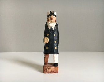 Rare wooden captain sailor figure sculpture maritime wood unique piece art vintage mid century sailor 50s 60s