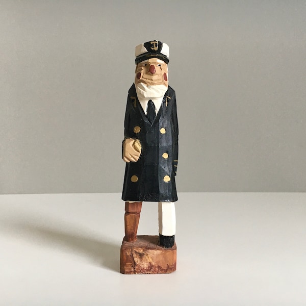 Rare wooden captain sailor figure sculpture maritime wood unique piece art vintage mid century sailor 50s 60s