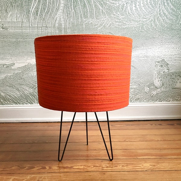 Großer XXL Vintage Textil Lampe Leuchte Hängeleuchte Lampenschirm Orange 60er 70er