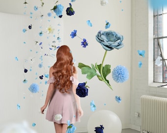 Blaue hängende Blumengirlande Installation; Feiern, Hochzeiten, Fotografie, Design (mehrere Größen erhältlich und kundenspezifische Farben)