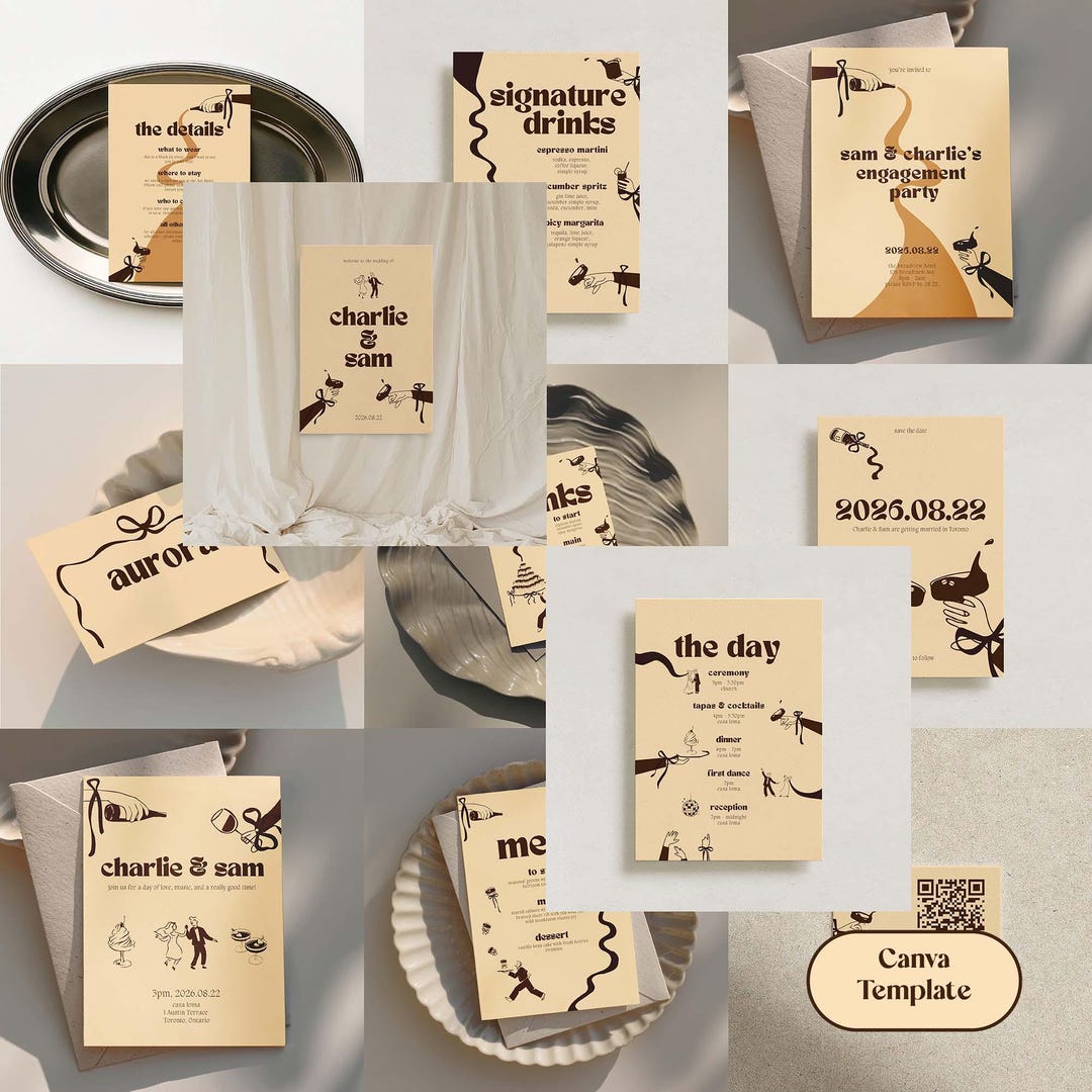 Illustrated Full Wedding Collection Canva Templates - Espresso ...
