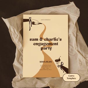 Geïllustreerde uitnodiging voor verlovingsfeest - canvassjabloon - espresso - bewerkbaar