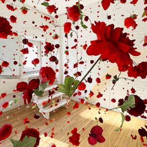 Guirnalda de flores rojas colgantes: hebras prefabricadas o para hacer tú mismo, perfectas para bodas, cenas, eventos, decoración del hogar, sesiones de fotos y fondos fotográficos.