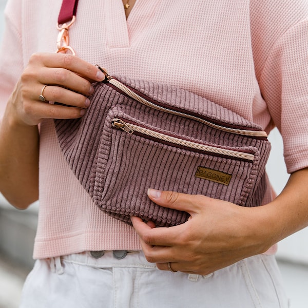 Bumbag BANLEY, antique pink corduroy, practical and chic, crossbody bag, different colors