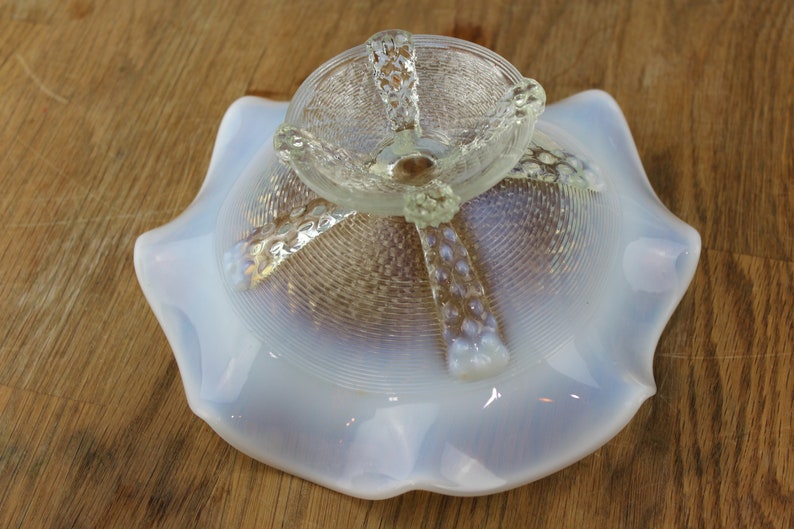 Vintage White Carnival Glass Pedestal Bowl Compote Candy Dish Etsy