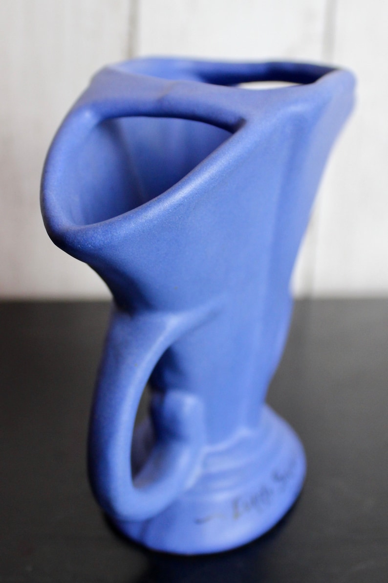Niloak Matte Blue Fan Vase VINTAGE Pottery
