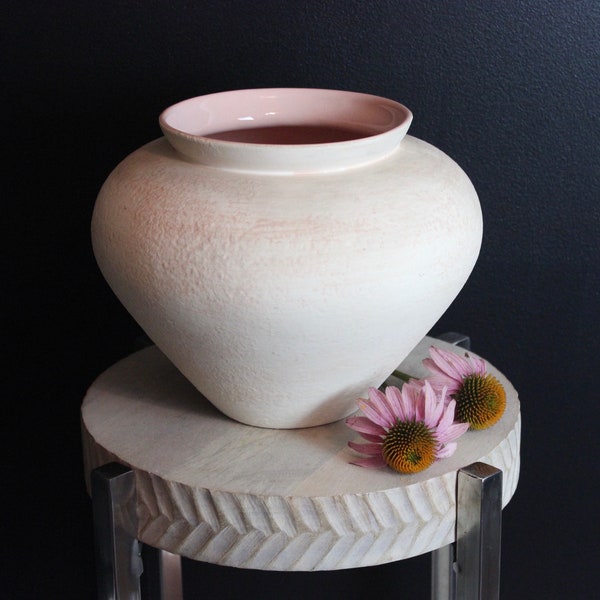 VINTAGE Haeger Vase White Matte Wash over Rose Pink Glaze Vase