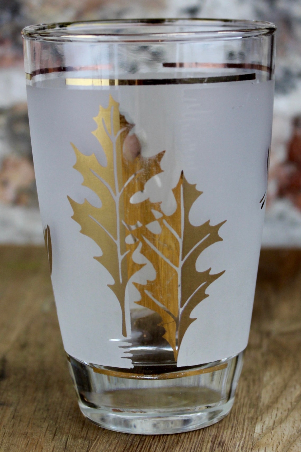 Libbey Golden Foliage Juice Glass Golden Leaves Frosted Etsy