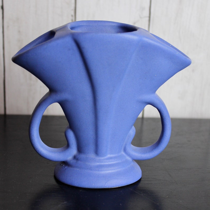 Niloak Matte Blue Fan Vase VINTAGE Pottery