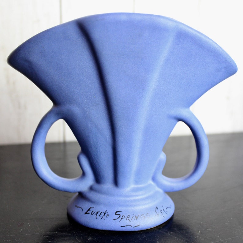 Niloak Matte Blue Fan Vase VINTAGE Pottery