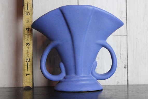 Niloak Matte Blue Fan Vase VINTAGE Pottery